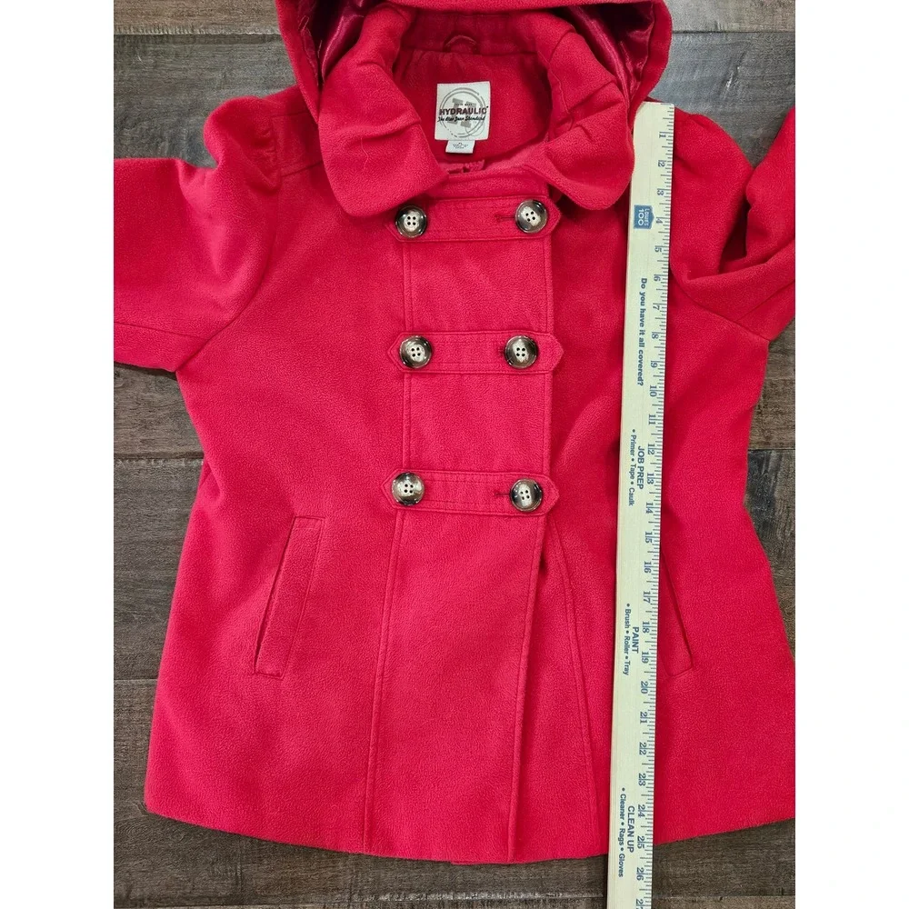 Y2K Cozy Core Mall Goth Red Hooded Pea Coat Double Breasted Fleece Jacket M